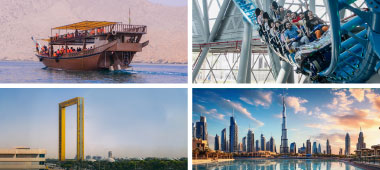 Dubai Frame's iconic structure, adrenaline rush on the Storm Coaster, exploring Dubai's highlights o