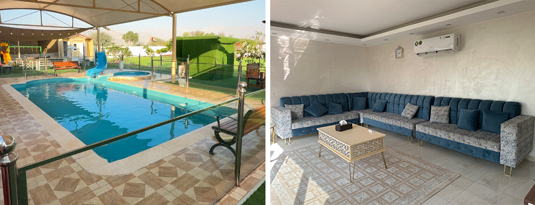 A traditional wooden boat carrying passengers on calm blue waters under a clear sky in Musandam 